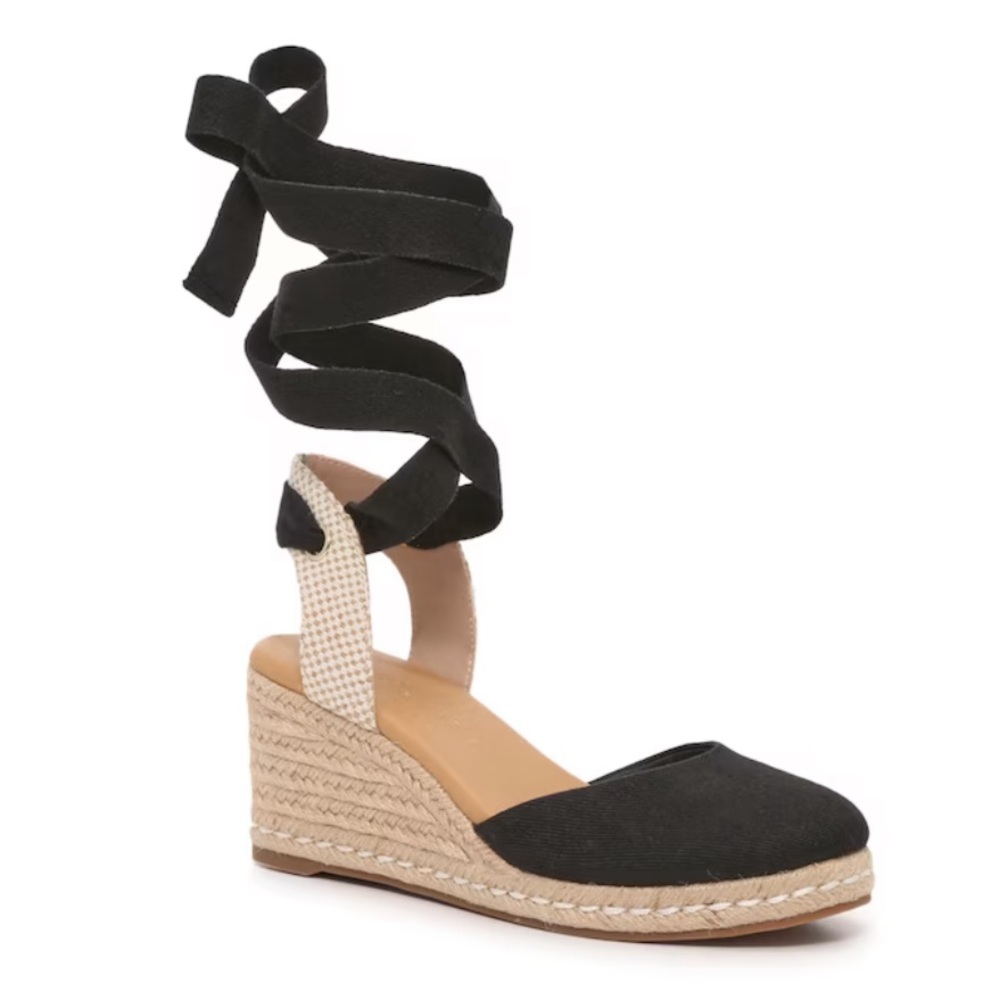 Espadrille Wedge Sandals with Ankle Ties